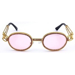 Oval Fashion Oval Metal Frame Luxury Diamond Brand Designer UV400 punk style Sunglasses - Pink - CT18S33WXNM $16.63