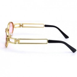 Oval Fashion Oval Metal Frame Luxury Diamond Brand Designer UV400 punk style Sunglasses - Pink - CT18S33WXNM $16.63