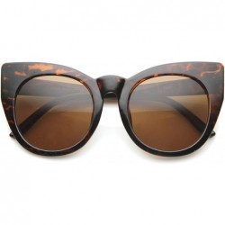 Cat Eye Womens Oversized High Fashion Bold Rimmed Glam Round Cat Eye Sunglasses (Shiny Tortoise/Brown) - CY122XK6PL9 $11.43