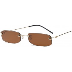 Rectangular Narrow Sunglasses Tiny Rectangle Rimless Sun Glasses Unisex 2018 Hot Sale - Gold With Brown - CY18E89GE4U $13.74