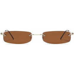 Rectangular Narrow Sunglasses Tiny Rectangle Rimless Sun Glasses Unisex 2018 Hot Sale - Gold With Brown - CY18E89GE4U $13.74