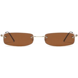 Rectangular Narrow Sunglasses Tiny Rectangle Rimless Sun Glasses Unisex 2018 Hot Sale - Gold With Brown - CY18E89GE4U $13.74