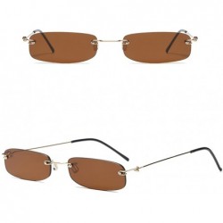 Rectangular Narrow Sunglasses Tiny Rectangle Rimless Sun Glasses Unisex 2018 Hot Sale - Gold With Brown - CY18E89GE4U $13.74