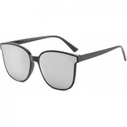 Oversized Vintage style Round Sunglasses for Unisex PC PC UV 400 Protection Sunglasses - Black-silver - CB18T63RWAG $11.93