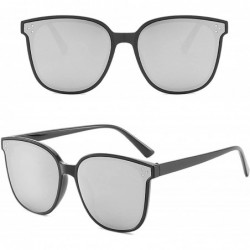 Oversized Vintage style Round Sunglasses for Unisex PC PC UV 400 Protection Sunglasses - Black-silver - CB18T63RWAG $11.93