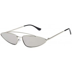 Cat Eye Unisex Flat Top Small Triangle Metal Fram Sunglasses for men/Women Cat Eye Vintage Sun Glasses UV400 - Silver - CG198...