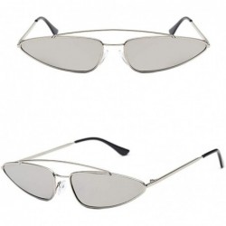 Cat Eye Unisex Flat Top Small Triangle Metal Fram Sunglasses for men/Women Cat Eye Vintage Sun Glasses UV400 - Silver - CG198...