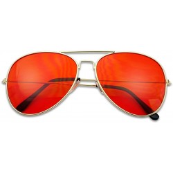 Aviator Classic Black Slim Metal Retro Red Colored Tint Transparent Lens Sunglasses - Gold - CK184XOMM28 $10.28
