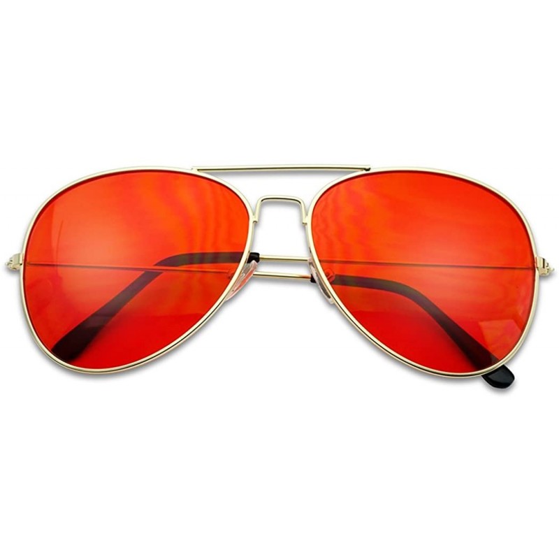 Aviator Classic Black Slim Metal Retro Red Colored Tint Transparent Lens Sunglasses - Gold - CK184XOMM28 $10.28