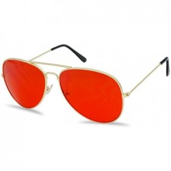 Aviator Classic Black Slim Metal Retro Red Colored Tint Transparent Lens Sunglasses - Gold - CK184XOMM28 $10.28
