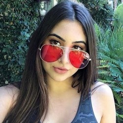 Aviator Classic Black Slim Metal Retro Red Colored Tint Transparent Lens Sunglasses - Gold - CK184XOMM28 $10.28