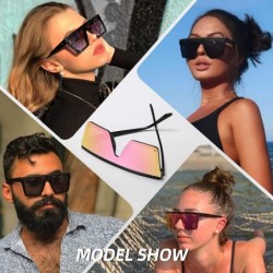 Oversized Oversized Square Sunglasses for Women Men Fashion Siamese Lens Style Flat Top Shield Shades - CI199QEKHM0 $13.19