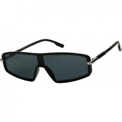 Wrap Slim Retro 80s Neon Colorful Rave Shades Translucent Clear Frame Flat Lens Women's Sunglasses - Black - C518Y8KW6YD $24.37