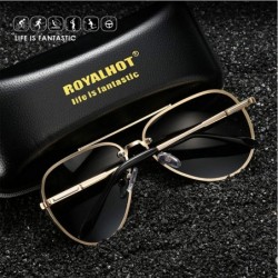 Oval Polarized Oval Sunglasses for Men Driving Fishing UV400 Protection Alloy Golden Frame - Black Grey - CY18A0QOSY7 $18.92