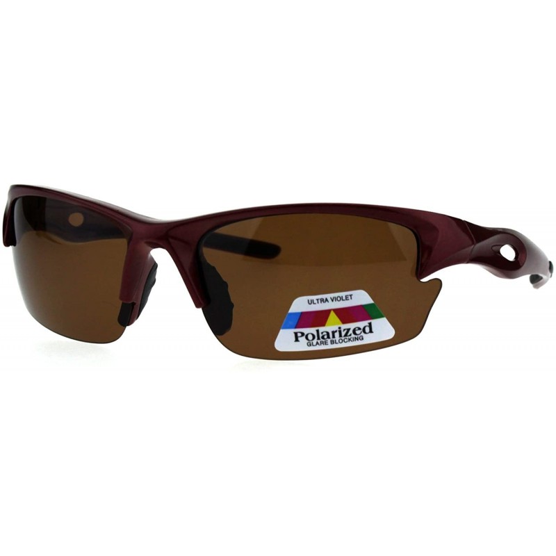 Sport Polarized Antiglare Mens Baseball Half Rim Sport Light Weight Sunglasses - Burgundy Brown - C118G6K0NL5 $10.13
