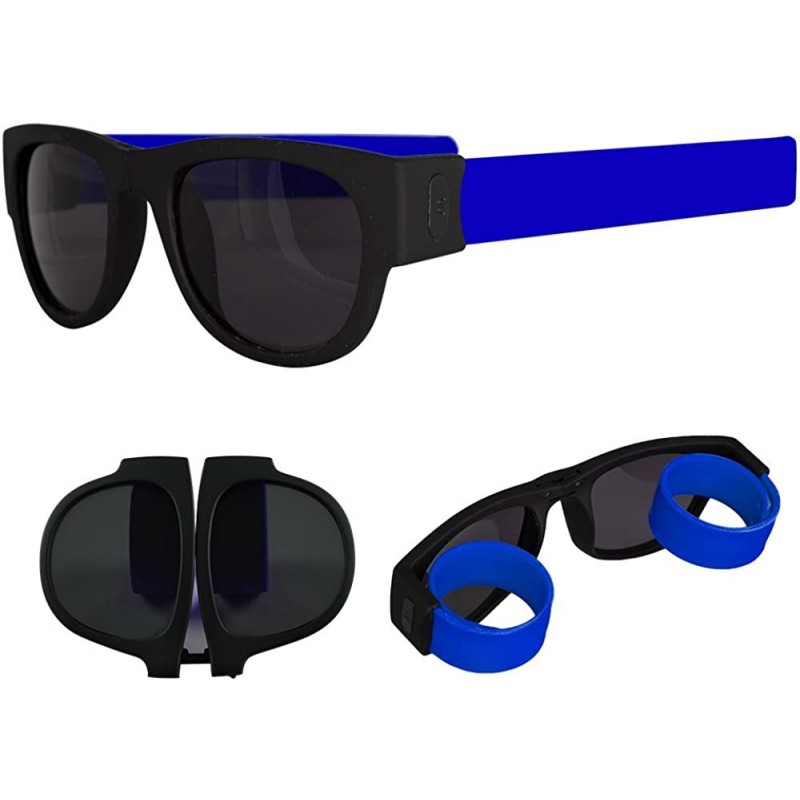 Wayfarer Foldable Sunglasses - Flexible Silicone Frame and Temples - Roll and Clip On - Blue - C217YHM76IH $14.63