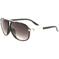 Aviator Curved Plastic Frame Metal Temple Modern Aviator Sunglasses - Smoke Black - C3199GZTIOS $34.91