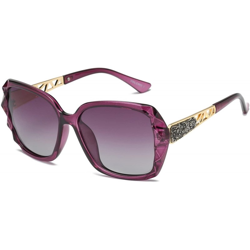 Square Women Sunglasses Fashion Ladies Polarized Shades Square Oversized Sunglasses VC1002 - Purple Frame/Purple Lens - C0180...