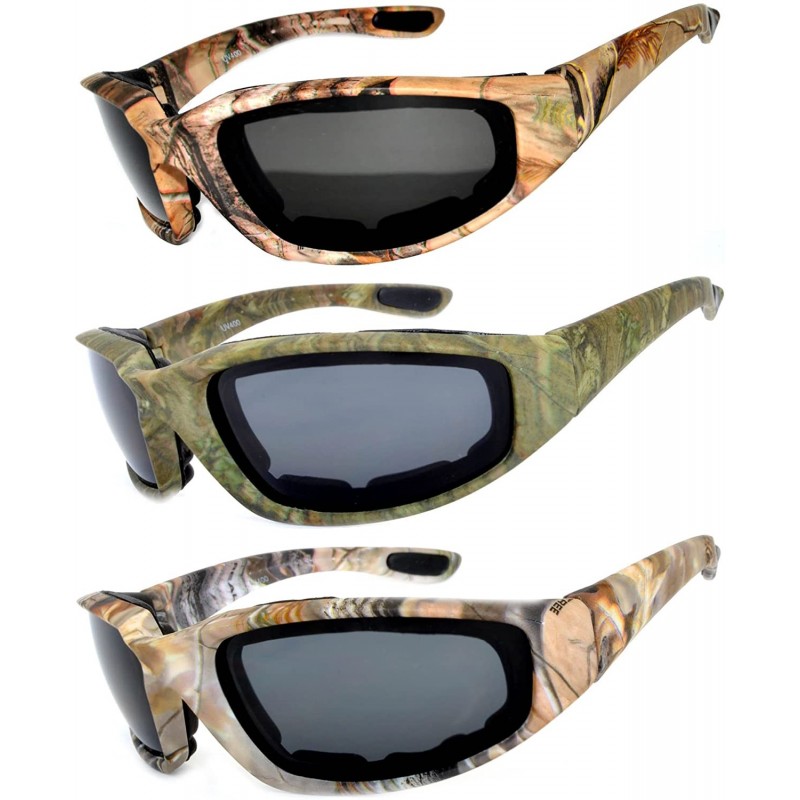 Sport Set of 2- 3 Pairs Motorcycle CAMO Padded Foam Sport Glasses Colored Lens - Smoke_camo3_camo1_camo2_polarized - CH183YEL...