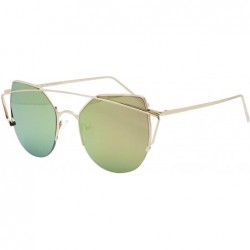 Cat Eye Women's Half Frame Cross Bar Flat Color Mirrored Lens Metal Cat Eye Sunglasses - Gold / Pink - CP12O6SB1PM $11.84