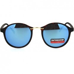 Round Mens Round Thin Plastic Retro Horn Rim Color Mirror Lens Sunglasses - Tortoie Blue - C517YSRI275 $11.80