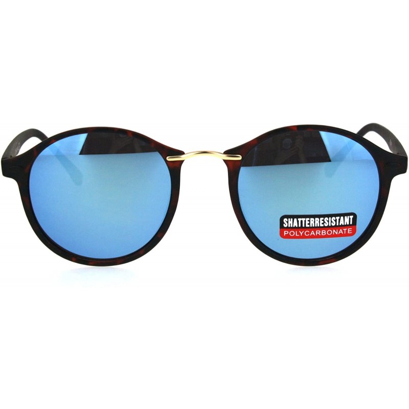 Round Mens Round Thin Plastic Retro Horn Rim Color Mirror Lens Sunglasses - Tortoie Blue - C517YSRI275 $11.80