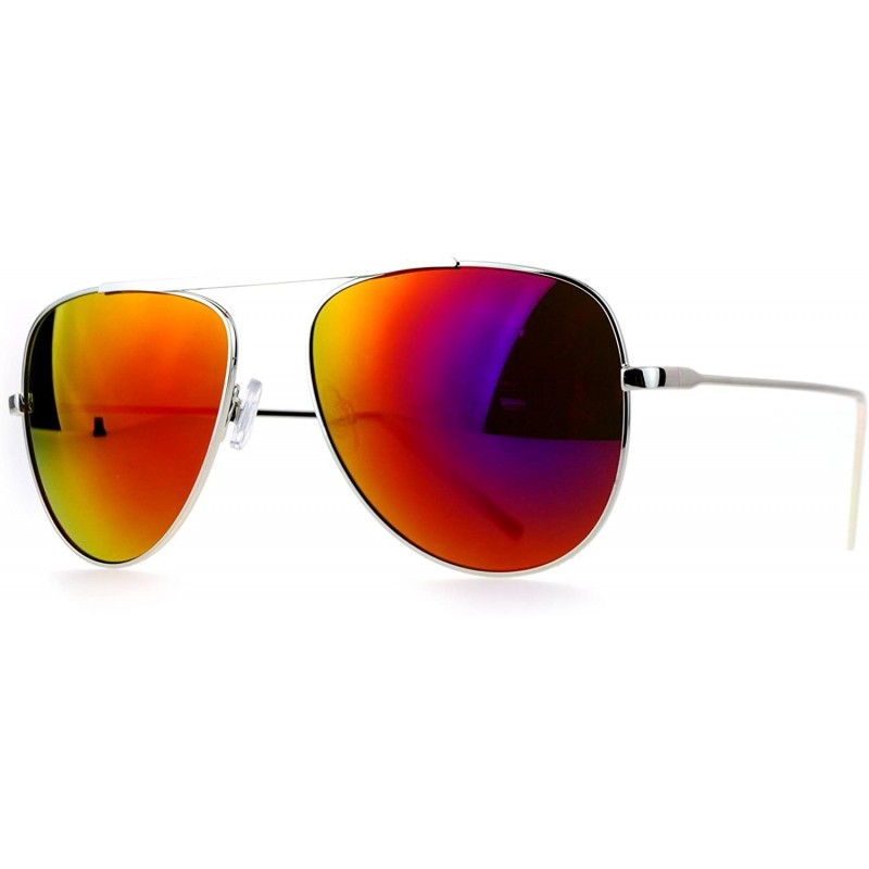 Aviator Unisex Sunglasses Top Bridge Metal Frame Color Mirror Lens - Silver (Fuchsia Mirror) - CO1875Q40MC $7.77