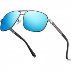 Oval Square Aviator Sunglasses Sunglasses for Men Classic Shades UV400 VLUS9521 - C2 Silver Frame/Blue Lens - CB194TS8T03 $19.79