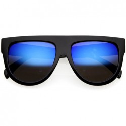 Wayfarer Bold Oversized Flat Top Round Teardrop Colored Mirror Lens Frame Sunglasses 58mm - Black / Blue - CA17YZ7WCC4 $11.89