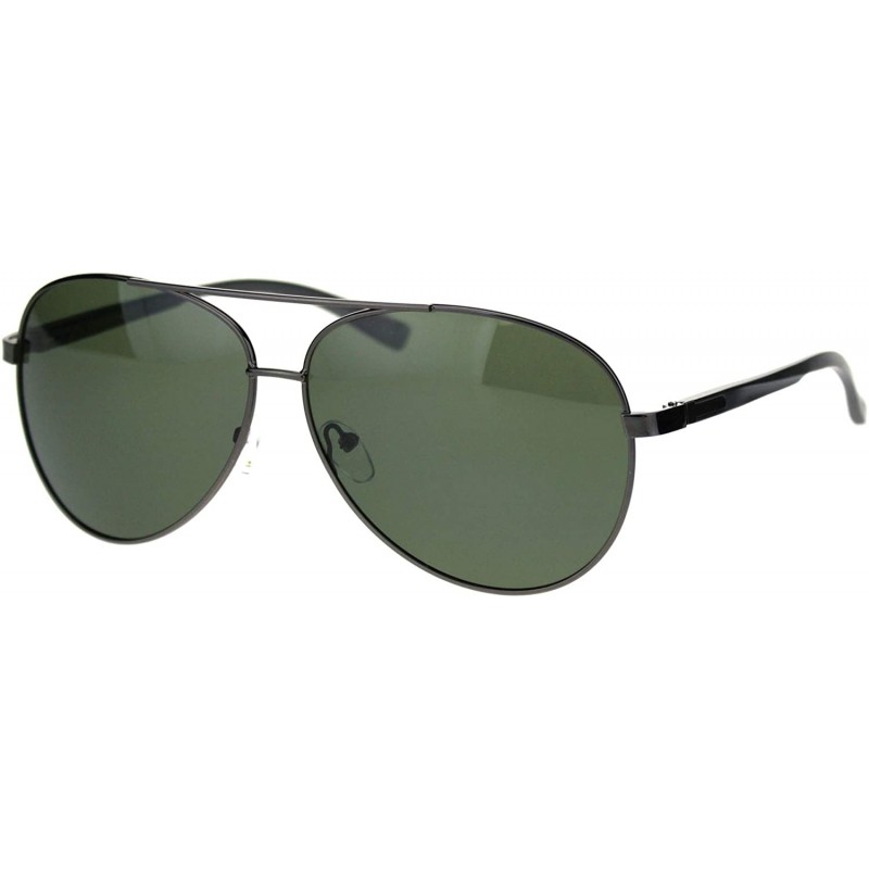 Round TAC Polarized Lens Sunglasses Mens Round Aviators Spring Hinge UV Block - Gunmetal (Dark Green) - C118WSG75Z7 $11.05