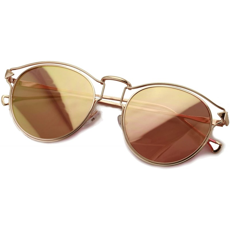 Oval Womens Fashion Round Metal Cut-Out Near Flat Flash Mirror Lens Hip Sunglasses - Pink - CI188WXZQ2K $11.23