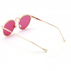Oval Womens Fashion Round Metal Cut-Out Near Flat Flash Mirror Lens Hip Sunglasses - Pink - CI188WXZQ2K $11.23