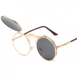 Square Retro Sunglasses Round Metal Frames Sun Glasses Women Men Eyewear Gold1 Silver Blue - CD194O0N36S $19.04