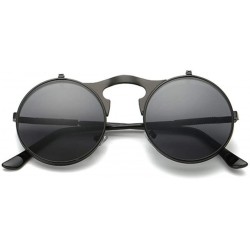 Square Retro Sunglasses Round Metal Frames Sun Glasses Women Men Eyewear Gold1 Silver Blue - CD194O0N36S $19.04