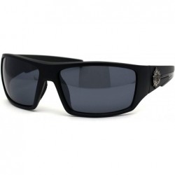 Sport Flame Logo Biker Warp Plastic Rectangular Sunglasses - Matte Black - CP194KOK5Q2 $10.66