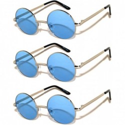 Goggle Set of 3 Pairs Round Retro Vintage Circle Sunglasses Colored Metal Frame Small model 43 mm - C3184ZSKU2A $9.40