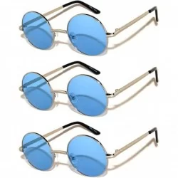 Goggle Set of 3 Pairs Round Retro Vintage Circle Sunglasses Colored Metal Frame Small model 43 mm - C3184ZSKU2A $18.56