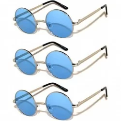 Goggle Set of 3 Pairs Round Retro Vintage Circle Sunglasses Colored Metal Frame Small model 43 mm - C3184ZSKU2A $9.40