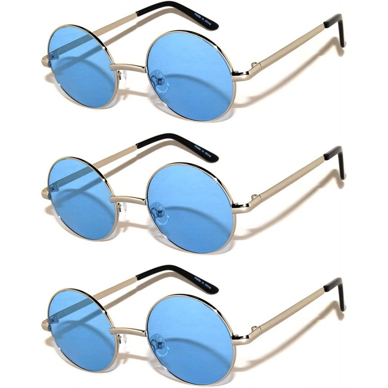 Goggle Set of 3 Pairs Round Retro Vintage Circle Sunglasses Colored Metal Frame Small model 43 mm - C3184ZSKU2A $9.40