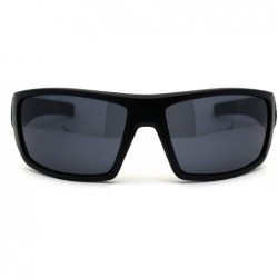 Sport Flame Logo Biker Warp Plastic Rectangular Sunglasses - Matte Black - CP194KOK5Q2 $10.66