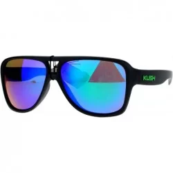 Aviator KUSH Sunglasses Mens Sporty Flat Top Racer Aviator Matte Black Mirror Lens - Black (Green Kush) - CM189YM6N4U $18.12