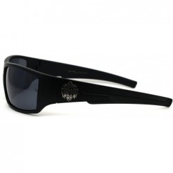 Sport Flame Logo Biker Warp Plastic Rectangular Sunglasses - Matte Black - CP194KOK5Q2 $10.66