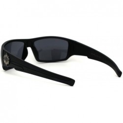 Sport Flame Logo Biker Warp Plastic Rectangular Sunglasses - Matte Black - CP194KOK5Q2 $10.66