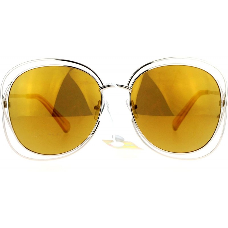 Butterfly Double Scribble Rectangular Designer Fashion Metal Butterfly Sunglasses - All Gold - C7127A9V1JN $9.49