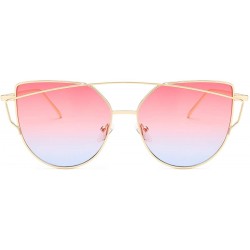 Oversized Sunglasses for Women - Cat Eye Mirrored/Transparent Flat Lenses Metal Frame Sunglasses UV400 - CH18M79N8N0 $17.81