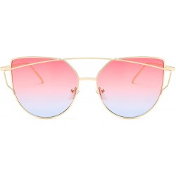 Oversized Sunglasses for Women - Cat Eye Mirrored/Transparent Flat Lenses Metal Frame Sunglasses UV400 - CH18M79N8N0 $9.39