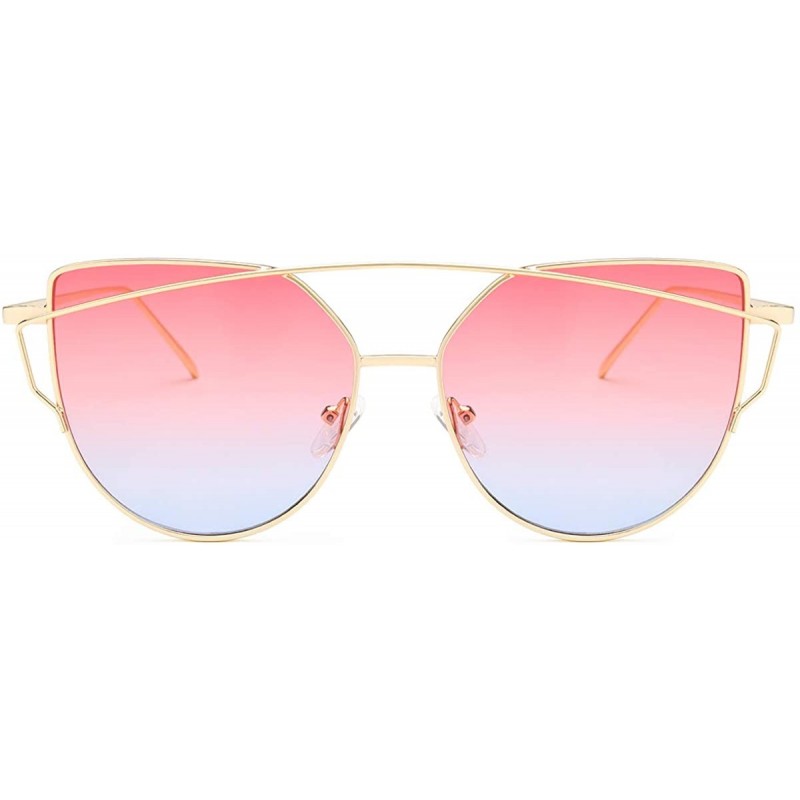 Oversized Sunglasses for Women - Cat Eye Mirrored/Transparent Flat Lenses Metal Frame Sunglasses UV400 - CH18M79N8N0 $9.39