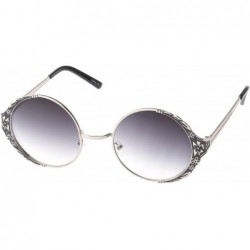 Round Vintage Inspired Floral Flower Emblemed Round Sunglasses Gradient Lens UV400 - Black - CI11NUXT5WZ $19.23