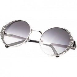 Round Vintage Inspired Floral Flower Emblemed Round Sunglasses Gradient Lens UV400 - Black - CI11NUXT5WZ $19.23