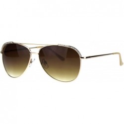 Round Rhinestone Lash Trim Sparkling Bling Womens Officer Style Metal Sunglasses - Gold Beige Brown - C518QNH3H9G $11.27
